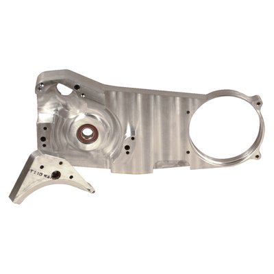 Massive one piece C.N.C. machined billet aluminum motor plate. Comes complete with side guard & mounting material, starter gear and starter gear housing. This is the same motor plate as used in the 3" open electric start belt drive kits.