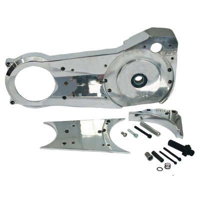 Massive one piece C.N.C. machined billet aluminum motor plate. Comes complete with side guard & mounting material, starter gear and starter gear housing. This is the same motor plate as used in the 3" open electric start belt drive kits.