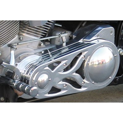 Polished. The narrow BDL Signature Series drives are made using a one-piece billet motor plate and a one-piece billet cover. This provides a slim drive, without the massive bulk of a wider drive. A clutch was developed which features a new design balls assist bearing lock-up Aramid clutch, it even offers 30% more contact than the proven 3" BDL drive. The new design allows a quieter ride, excellent clutch engagement and a strong grip on torque. Comes with a 2" wide reinforced belt and a 69-48 drive ratio. 

Note: See 506884 for the replacement 140t. 2", 8mm belt.