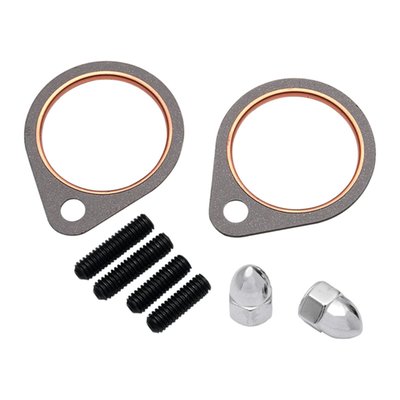 Includes paper gaskets, incl. 4 studs, 2 cap nuts, 2 lockwashers. 
OEM replacement reference (gaskets only) 65834-68A, 65835-86T.