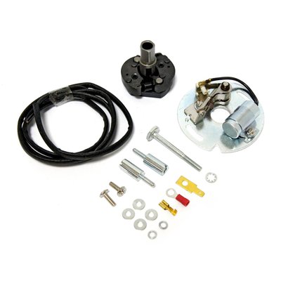 Contains all parts needed for a complete installation of points style ignition. Used for stock replacement for 70-78 models. Fits later models for a points conversion and half electronic ignition models that require a mechanical advance.