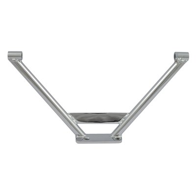 Universal passenger foot peg bracket for rigid frame models. Designed to mount behind the 4-speed transmission on the transmission base plate.