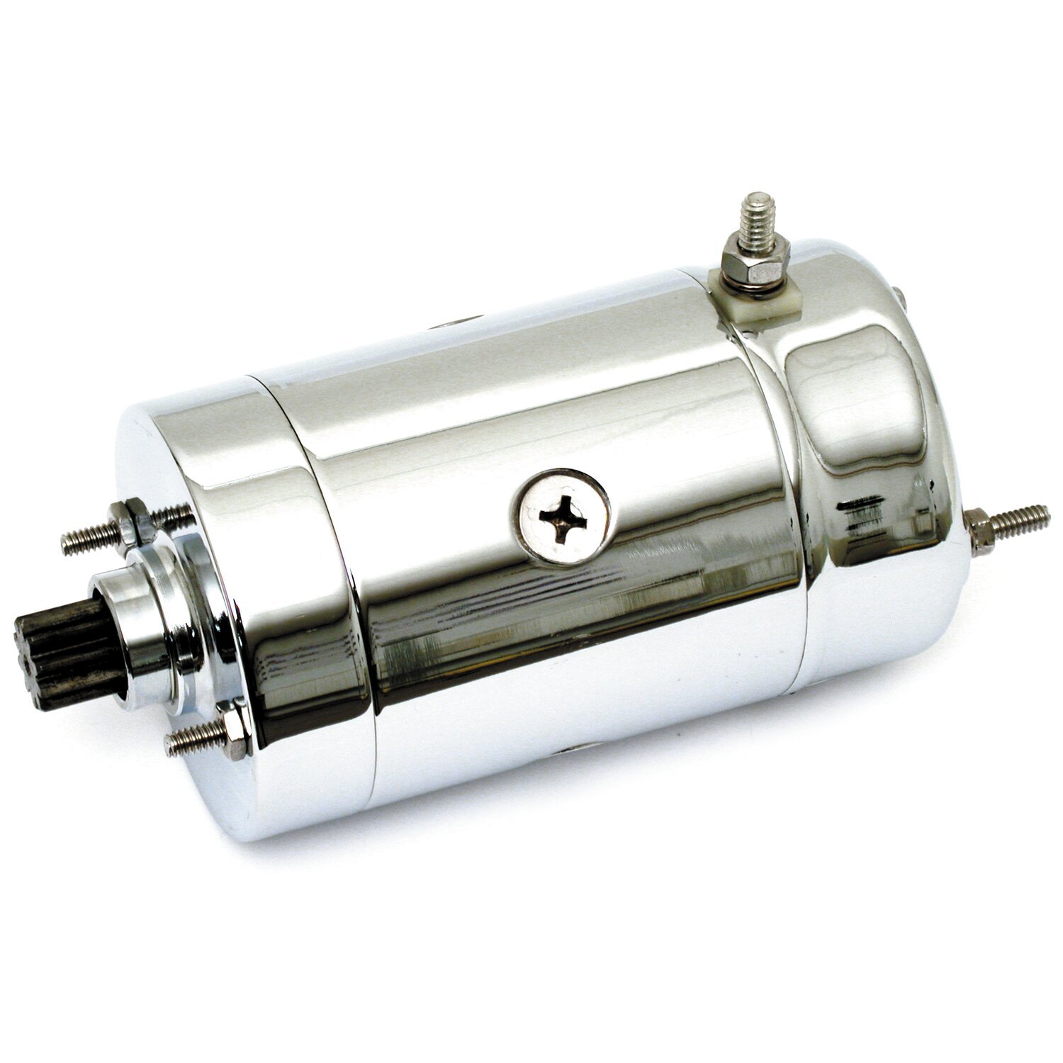 Starter motor, Hitachi style, Silver, Chrome
