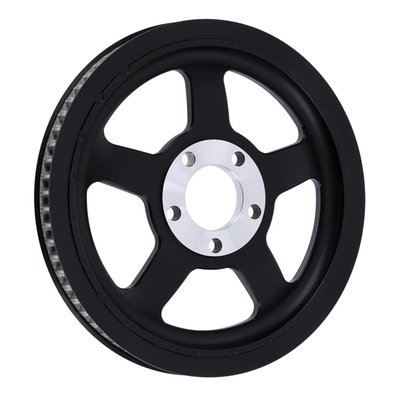 Black Contrast machined. 
Hard anodized OEM style reproduction of the original pulley. 
OEM replacement reference 40350-07
