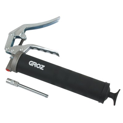 Pistol grip. Up to 5000 psi. (344 bar). Heavy duty grease gun with deep knurling for a non-slip grip. The slip joint allows up to 5.5mm fittings.