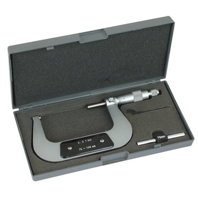 Stainless steel. Forged frame. Matte chrome plated scale. Scale 0.01mm. Accuracy ± 0.004mm.