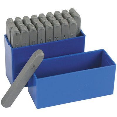 27 piece. Latin alphabet. Character height 6mm. Hardened steel. In plastic box.