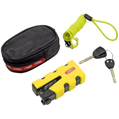 With a 13 mm locking bolt made from hardened special steel. Security level 17. Extremely high protection against theft. Small, easy to handle, compact and secure. Easy handling thanks to the sliding mechanism. Open the lock, let the slide slip out with the locking bolt, guide the bolt through the brake disc from the inside, push the lock body towards the bolt and lock with the key. XPlus cyclinder for highest level of protection against tampering, e.g. picking. Non-slip, protective rubber coating. Includes a Memory Cable – to remind you about the lock before setting off and 2 keys are supplied with the lock. Brake disc lock inner clearance length 45mm. Weight 780 grams.

Note: Lock holder 524085 is separately available.