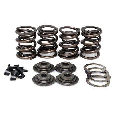 Reduces total valve train mass. Great for racing high lift performance builds. The springs are manufactured from the highest quality clean chrome silicone wire, shot peened and heat treated for maximum fatigue life. Kit includes springs, upper collars, lower collars, and valve keys. Max valve lift: .480". Installed height: 1.310". Seat pressure 158 lbs. Open pressure: 340 lbs. @ .480" valve lift.
Note: Kit must be used with Kibblewhite Precision engineering (KPMI) valve guides. Stock dimensions valve guides must be shortened. Valve guide machining instructions are included with this kit.