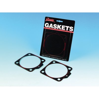 3-5/8" big bore. .031" thick Foamet (Foam Coated Metal). Final crush .025".
James' Foamet gasket material has an aluminum core with a thin nitrile synthetic rubber foam layer bonded to both sides.