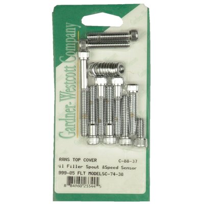 With chrome plated Allen heads (socket head cap) bolts.
Installs the top cover to the transmission housing.