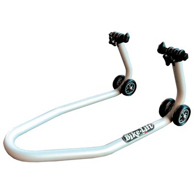 Gray powder coated aluminum. Width: 43cm. Height: 33cm. Length: 67cm. Weight: 1.9kg. Manufactured from aerospace 7075 Ergal aluminum alloy for the right combination of strength and weight.
Note: 529166 aluminum under fork adapter is sold separately. 
Note: Use front stands only when the bike is placed on a rear stand first.