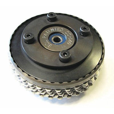 With 'balls' lock-up pressure plate. Complete clutch pack that will fit the OEM clutch basket. Offers over 60% more friction area than the stock clutch. The 'Balls Pressure Plate' incorporates 42 steel balls that, by way of centrifugal force, will aid clutch springs in pressure. More RPM = more pressure for great clutch hold with Big Inch motors, but still giving a significantly lighter pull at the clutch lever.

Note: For replacement parts see 518955 for the Aramid friction plate set (7), 518954 for a .120" steel drive plate (1) and 518987 for .059" steel drive plate set (6).