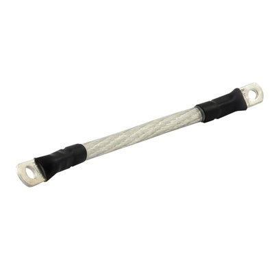 4 gauge (5.19mm diameter / 19mm²) thick battery cable equipped with 1/4" and 5/16" terminals.
Manufactured with 36 gauge copper wire strands. The 7 over 7 bundling of the copper strands maximizes current flow and flexibility of the cable. The outer jacket is rated up to 125°C and oil & gas resistant.