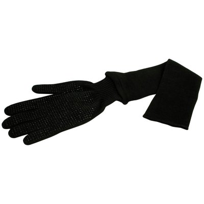 With glove. Glove section is coated with a vinyl rubber-like tread for better grip, sleeve comes with a double wall construction. Overall length 24" (61cm). An arm glove is used to prevent burns from hot engine components. Can be used on right or left arm and will fit passed the elbow for an average length man. Made from heat resistant materials. Washable.