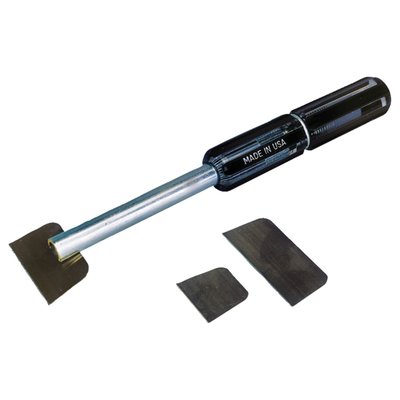 Used to remove old gaskets, adhesives, carbon sludge, etc. Incl. 3 steel blades of 1", 1-1/2" and 2" wide.