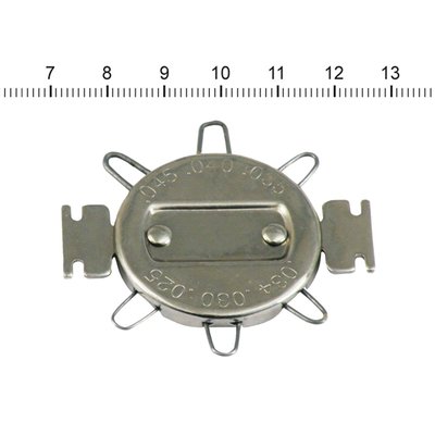 Used to correct and measure spark plug gap. Comes with two built-in electrode adjusting tools. Measures 0.025" to 0.045" (inches) and 0.64mm to 1.14mm (metric). For points ignition systems.