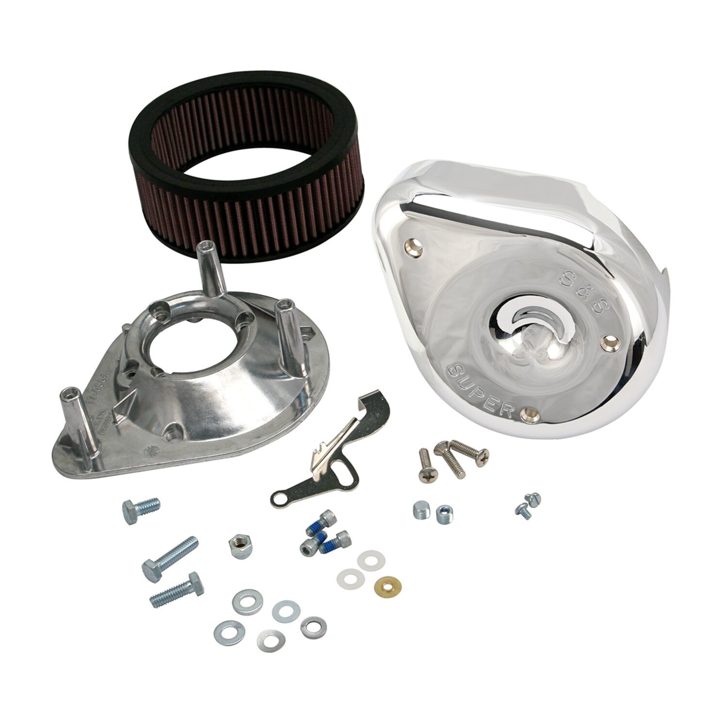 S&S, teardrop air cleaner assembly. Chrome