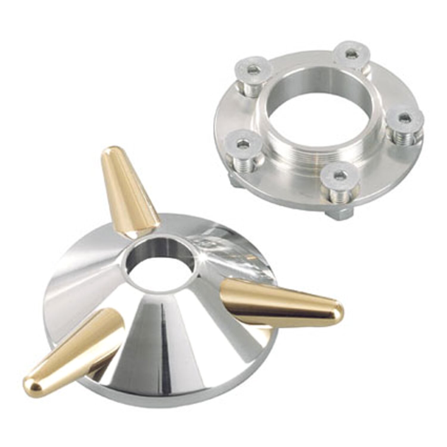 Kustom Tech, spinner wheel hub cover. Aluminum & brass, Polished
