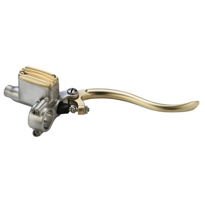 The K-Tech 'De Luxe' hydraulic brake handlebar master cylinders in satin brass and aluminum. Italian design with stunning looks and matching quality. True Retro Styling with modern control!
