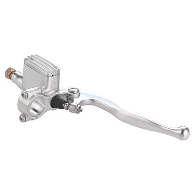 Satin finished forged aluminum. No brake fluid sightglass. Hydraulic brake handlebar master cylinder with 12mm piston for 1" diameter handlebars.