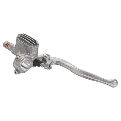 Raw finished forged aluminum. No brake fluid sightglass. Hydraulic brake handlebar master cylinder with 14mm piston for 1" diameter handlebars.