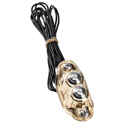 Polished finished forged brass housing. With 2 polished stainless steel momentary push button switches. Great radical-retro looks on its own and perfect to style-match with Kustom Tech's handlebar controls. 

Note: See 532395 for stock replacement polished stainless Kustom Tech micro switch only.