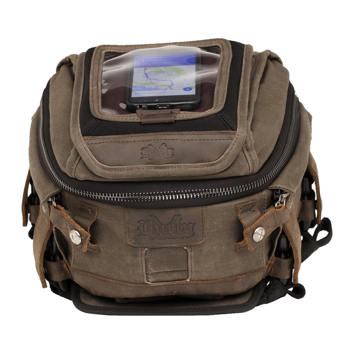 Burly Voyager tank/tail bag waxed canvas dark oak, Brown