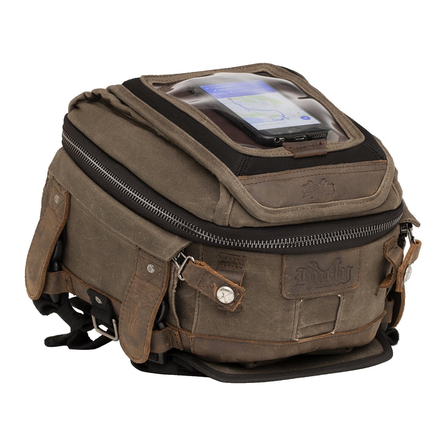 Burly Voyager tank/tail bag waxed canvas dark oak