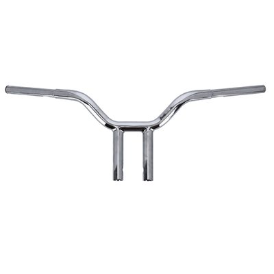Chrome; Steel; Combination fusion of a Streetfighter and T-Bar with fluid bends for the best of both worlds. Approx. dimensions:  10" rise (6" risers & 4" bar rise); 31.5" wide