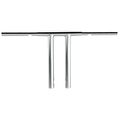 Chrome; Steel; The 0 degree wrist angle, found in all Flatliners, provide an additional distance to the handlebar grips, which make the rider 'reach for the grips'. This gives the typical extreme muscle bike ride, feel and look. All Flatliners are 24" wide, 1-1/4" in diameter, have 3-1/2" center to center spacing for fitment to standard style triple trees and are drilled for internal wiring. Approx. dimensions: 12" rise x 24" wide x 0 degree wrist angle