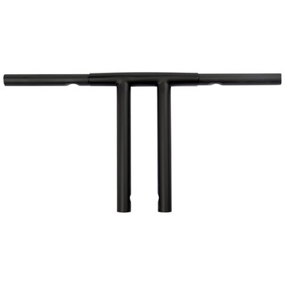 Satin black powder coated; Steel; The 0 degree wrist angle, found in all Flatliners, provide an additional distance to the handlebar grips, which make the rider 'reach for the grips'. This gives the typical extreme muscle bike ride, feel and look. All Flatliners are 24" wide, 1-1/4" in diameter, have 3-1/2" center to center spacing for fitment to standard style triple trees and are drilled for internal wiring. Approx. dimensions: 12" rise x 24" wide x 0 degree wrist angle