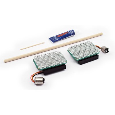 Rear LEDs, boards only. 96 LEDs per board. Plug & Play with a 1157 style bulb plug. A load equalizer is not required since, like your stock lights, these have no turn signal function. Fits rear side of Tour-Pak of 02-13 H-D Ultra models. 