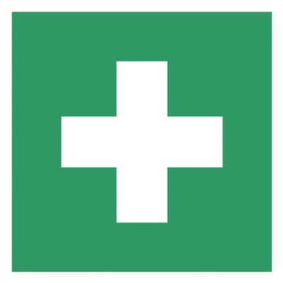 100X100mm. Clear symbolic Green Cross reference point or access point for first aid help or first aid materials.