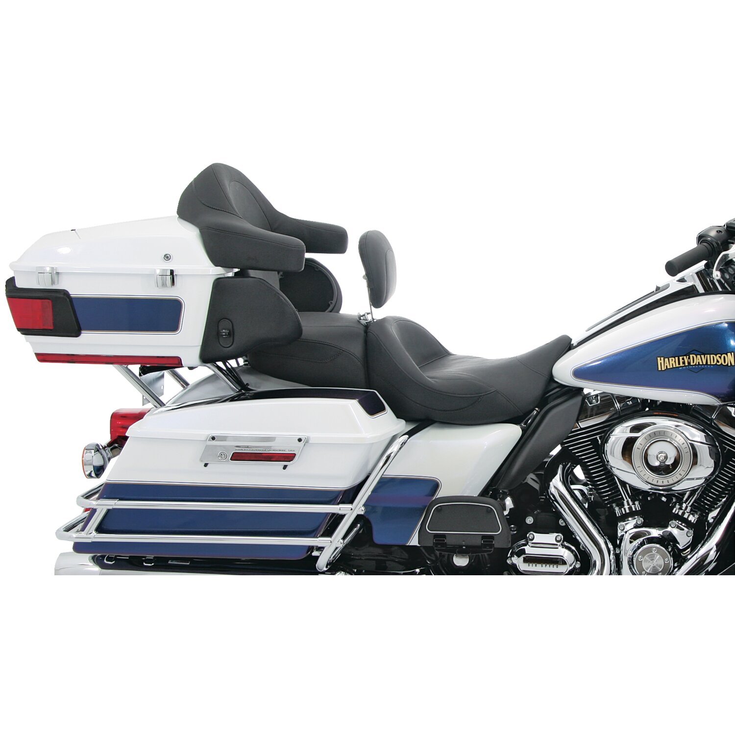 Mustang, Super Touring seat. With rider backrest, Black, Plain