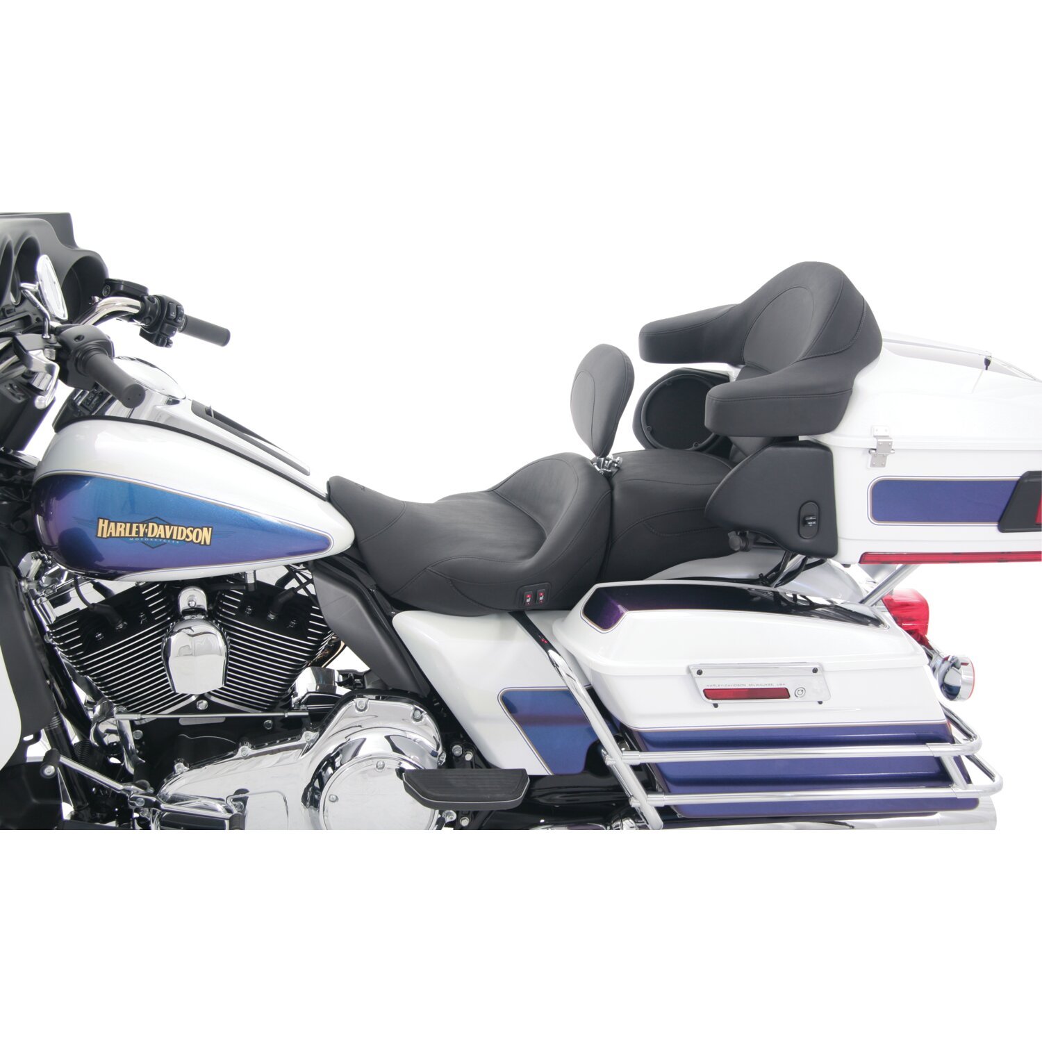 Mustang, Super Touring seat. With rider backrest. Heated, Black