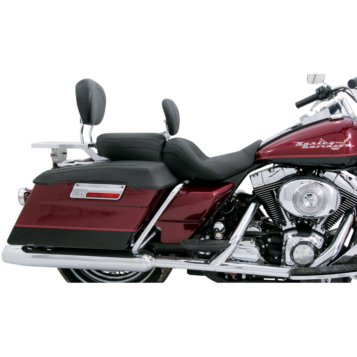 Mustang, Lowdown Touring seat. With rider backrest, Black, Plain