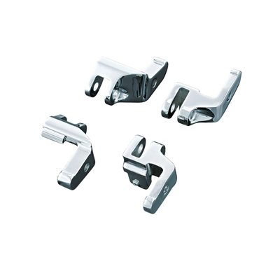 Chrome. Moves the rider floorboards outwards one inch and forward one inch. Moving your feet forward and creates more knee room around the air cleaner / fuel tank area and gives a noticeable difference in riding position.