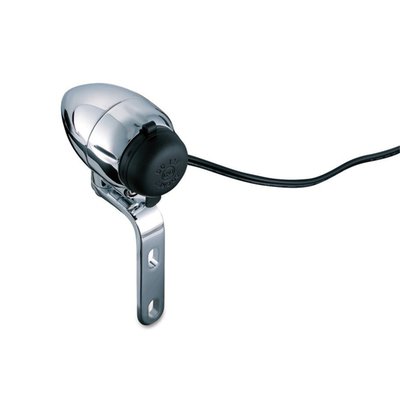 Chrome. Clutch/brake clamp mount. This is a USB charger built-in a Silver Bullet Light housing. Perfect to charge your phone, navi, air pump or any other electrical device. 
Note: Does not fit models with 23-up 'round style' switch housings. 