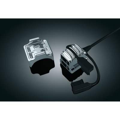 Chrome; 2 USB ports with 1.0A (bottom) & 2.1A (top) output; Mounts to 1" x 1" flat surface or 1" of straight 1" handlebar