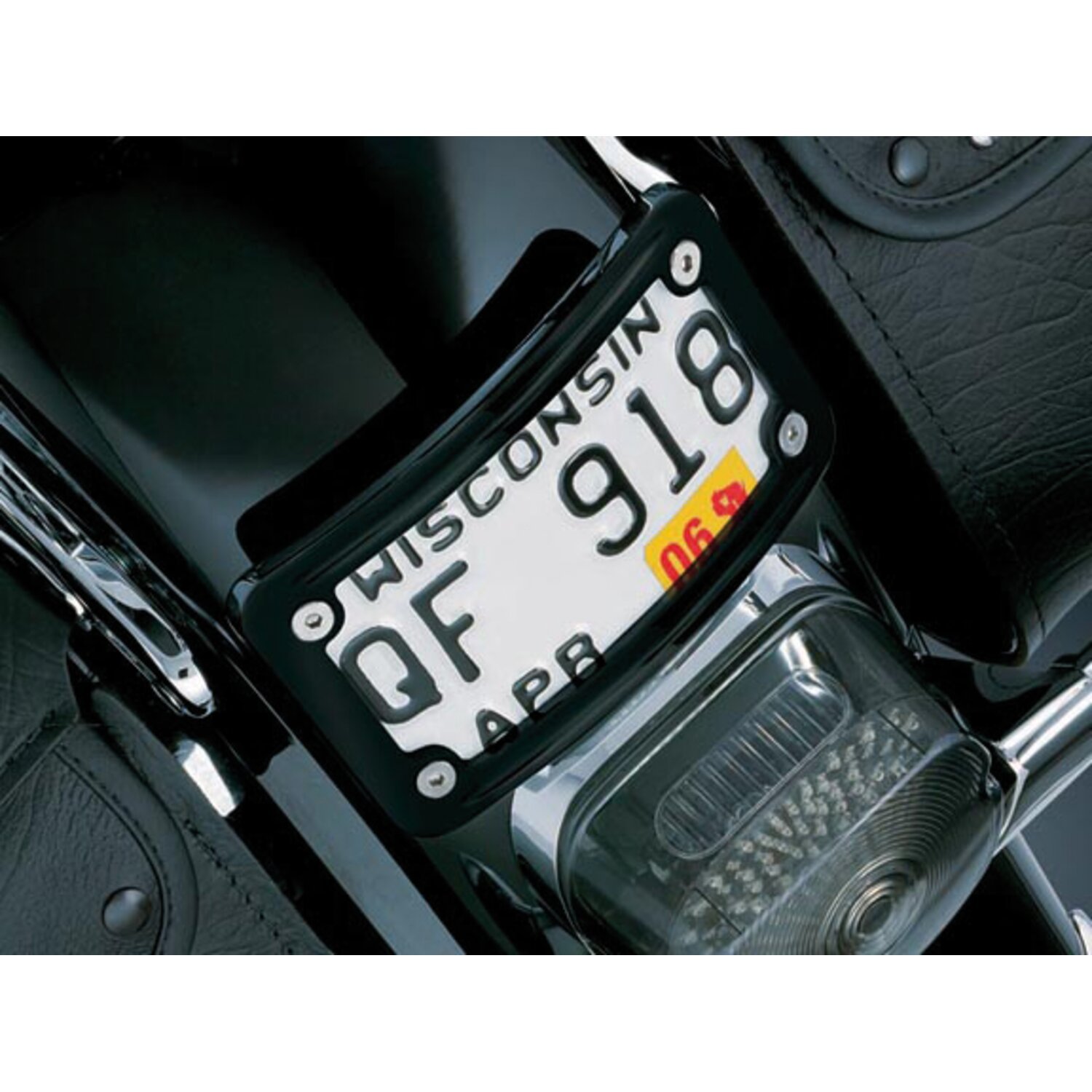 Kuryakyn, Curved laydown license plate frame, Black, Gloss
