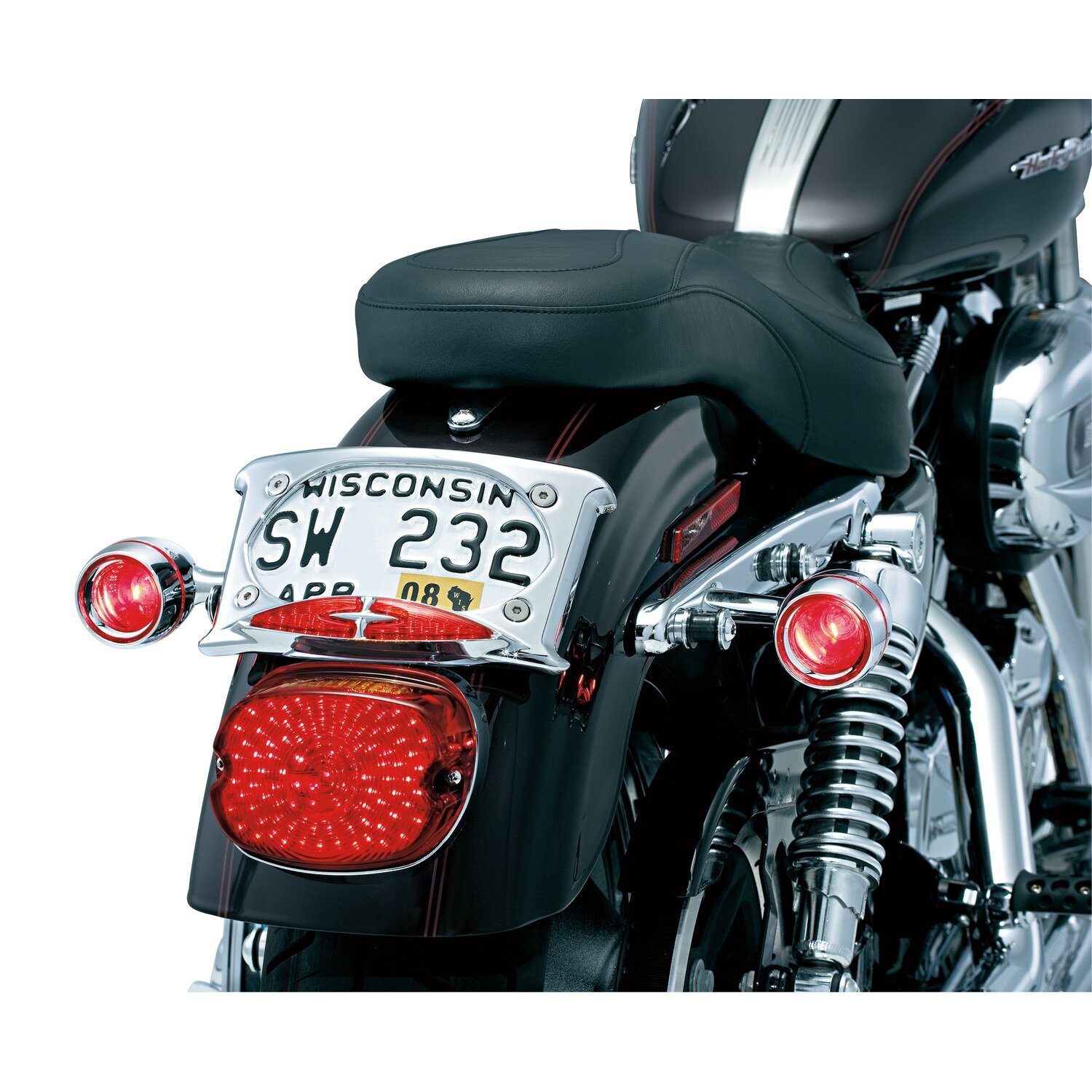 Kuryakyn, Turn signal recessed trim rings & lens kit, Red, Chrome
