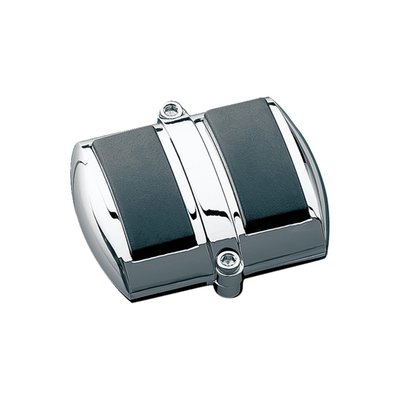 For most forward control models. A chrome and rubber two-piece 'clam-shell' design cover. Surrounds the end of the brake pedal to cover its coarse and jagged surfaces. Secured with two socket head screws and then locked into place by two set screws. Easy to install.