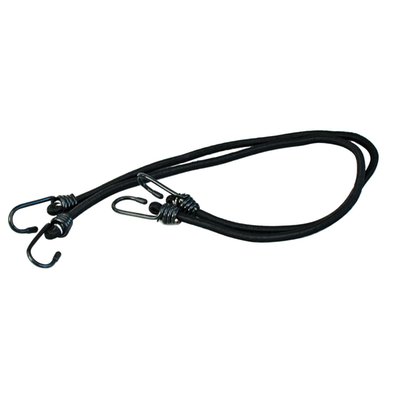 Black cord with black hooks. Used to strap luggage to your bike and similar applications. Each cords is elastic and comes with a metal hook on each side. Overall length 76cm (not stretched), diameter 6mm.