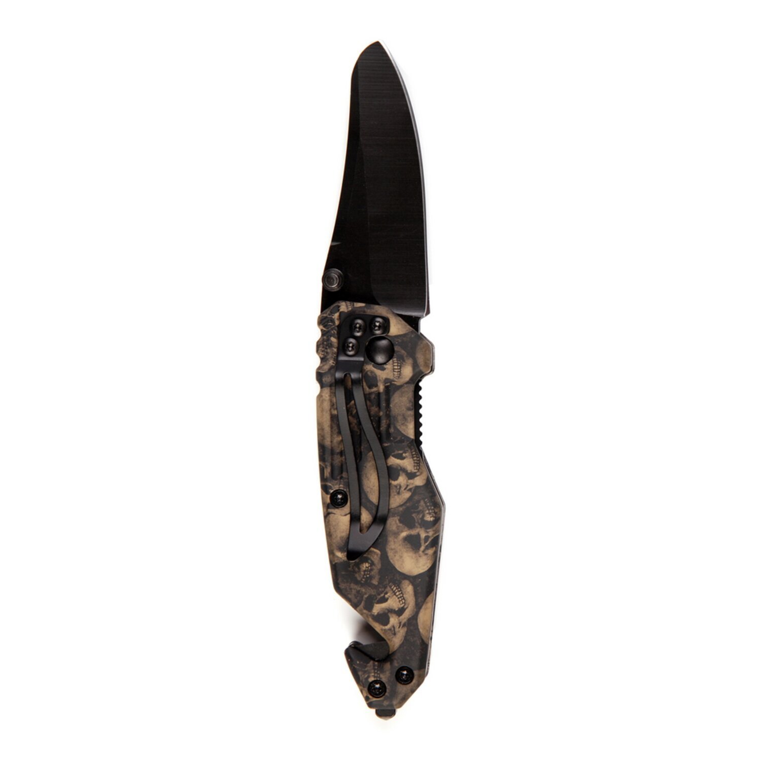 Knife skull & clip small black brown