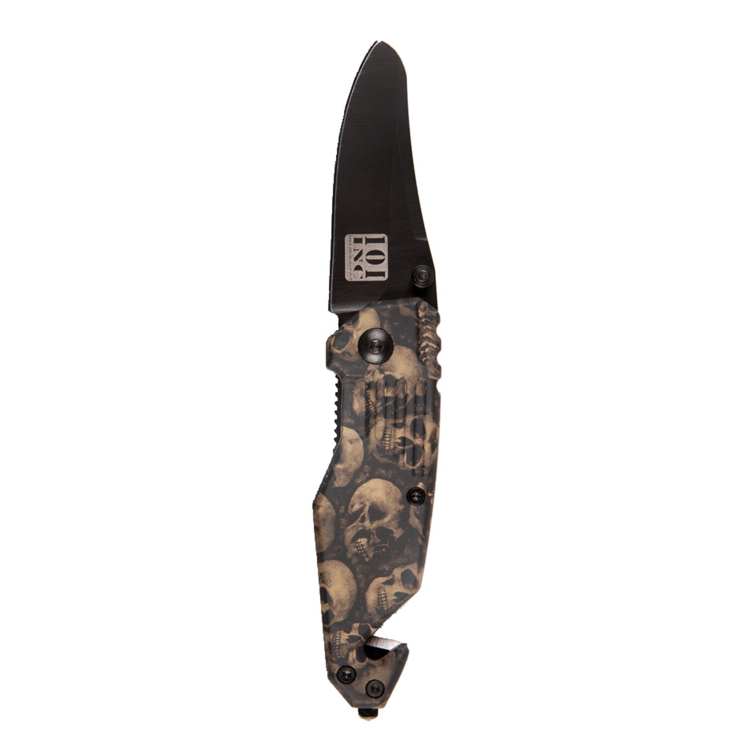 Knife skull & clip small black brown