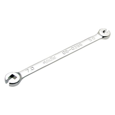 Chrome vanadium steel; Hard nickle pewter finish; Offset square-end openings for best nipple grip