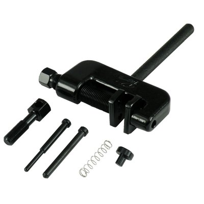 Works with most 520, 525 and 530 chains, including O-ring. Breaks, presses and rivets the chain. Will rivet hollow nose master links, will not rivet solid soft nose pins. Removable handle for compact storage. Complete and compact tool, perfect for on-the-road use.