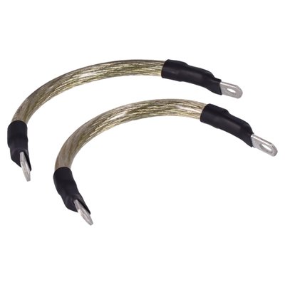 '- With a translucent (see-through) clear protective cover 
- 4 gauge (5.19mm diameter) wire with more than 1550 strands of individual wires making it very flexible 
- Lugs are silver tinned and come with 1/4" (6.4mm) and 5/16" (7.9mm) holes