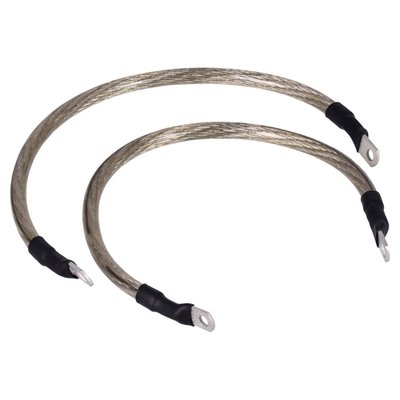 '- With a translucent (see-through) clear protective cover 
- 4 gauge (5.19mm diameter) wire with more than 1550 strands of individual wires making it very flexible 
- Lugs are silver tinned and come with 1/4" (6.4mm) and 5/16" (7.9mm) holes